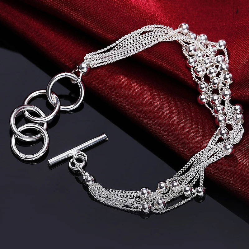 925 Silver Mulit Chain Bead Bracelet For Women Silver Jewelry Gifts