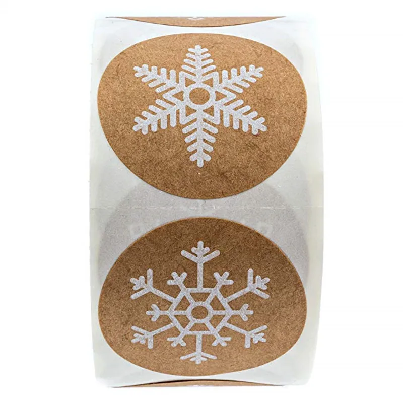 Round Kraft Christmas Stickers 6 Designs Labels Kraft Sticker Snowflakes Thanksgiving Sticker Envelope Printing Label Statio