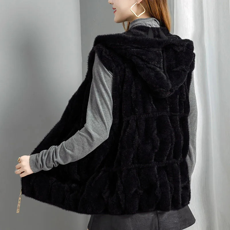 Abrigo de terciopelo de visón de imitación para mujer, chaqueta gruesa con capucha de piel Artificial, suéter tejido con cremallera, Tops KW1112, otoño e invierno, 2021