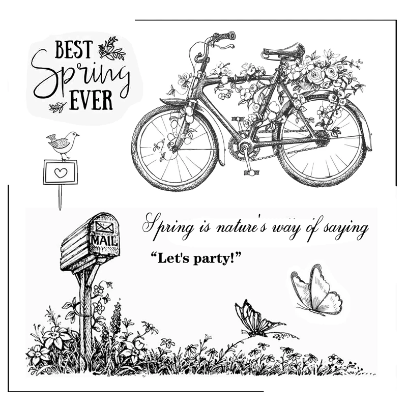 Bicycle Mailbox Butterfly Clear Silicone Stamps Scrapbooking Crafts Decorate Photo Album Embossing Cards Making Clear Stamps New