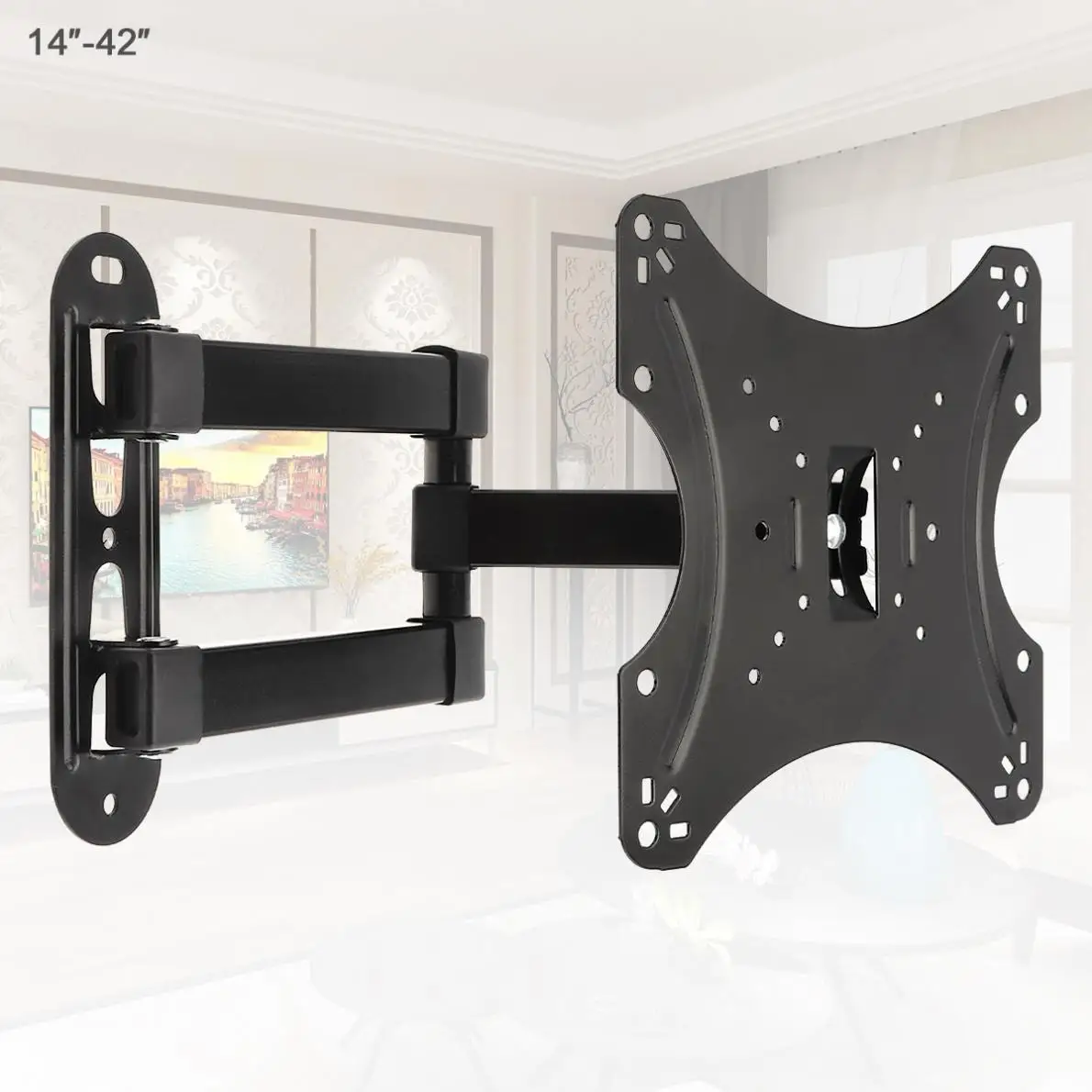 Universal 18KG Adjustable TV Wall Mount Bracket Flat Panel TV Frame Support 15 Degrees Tilt with Gradienter 14-42 Inch LCD LED