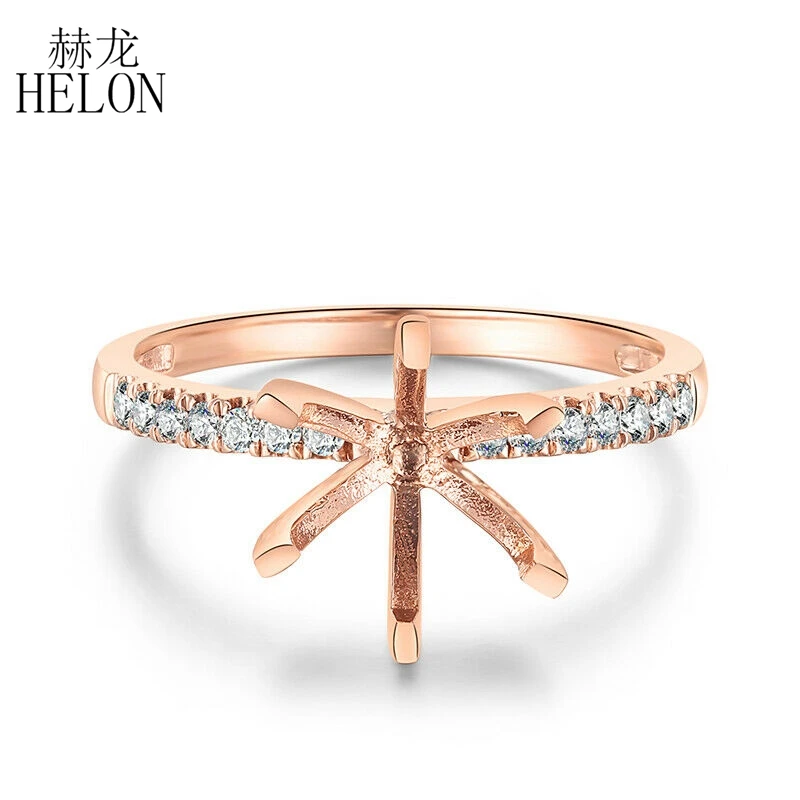 

HELON Solid 10K Rose Gold Pave Natural Diamonds Women Trendy Fine Jewelry Semi Mount Ring Prong Setting Fit Round Cut 8mm