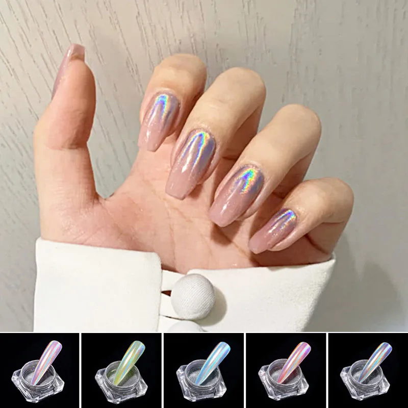 Poudre Laser Holographique pour Nail Art, Pigment à Paillettes pour Manucure, Verhéritage à Ongles Gel, Décorations de Poussière à Paillettes, Nairobi Orn