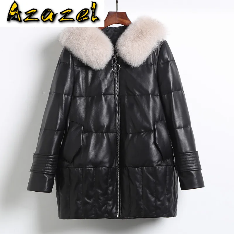 Schaffell Fuchs Kragen Echtpelz Mantel Herbst Winter Jacke Frauen Kleidung 2020 Koreanische Vintage 100% Ente Unten Mäntel ZT1419