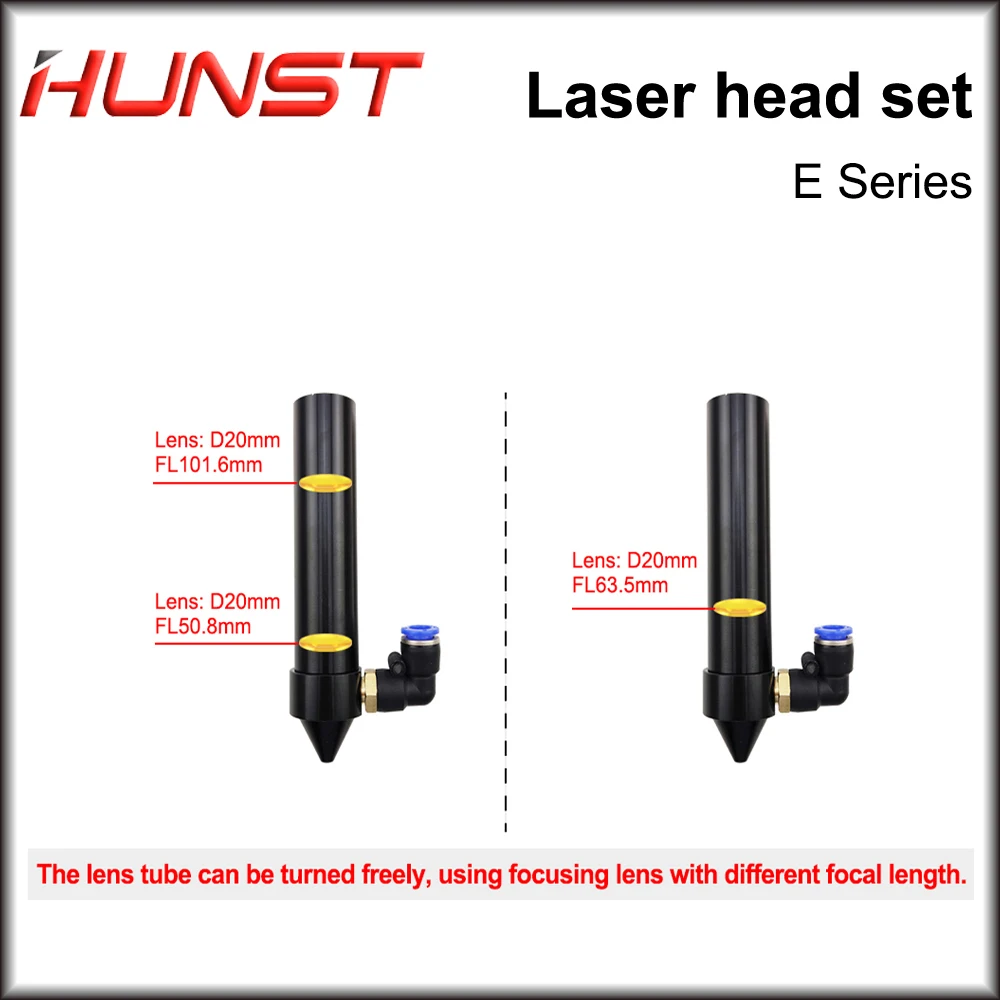 Hunst E Series CO2 Laser Head for Lens D20MM FL50.8 & 63.5 & 101.6 MM Mirror 25MM for Laser Engraving and Cutting Machine