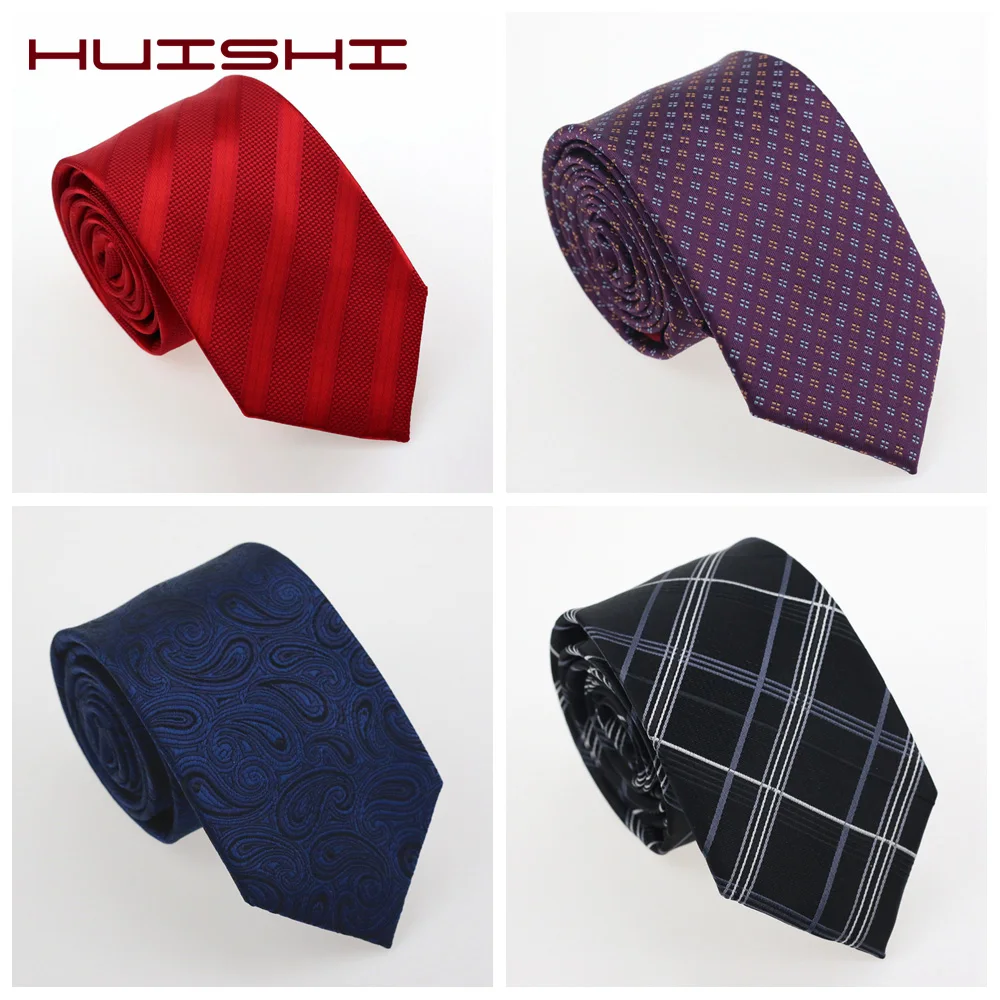 

HUISHI Polyester Jacquard Tie Man For Mens Wedding Business Suit 7cm Neckties For Skinny Wide Neck Tie Slim Gravatas Accessories