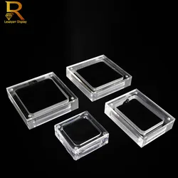 Acrylic Glass Top Gem Box White & Black Showcase Gemstone Casket Diamond Display Stand Holder Necklace Storage Organizer Case