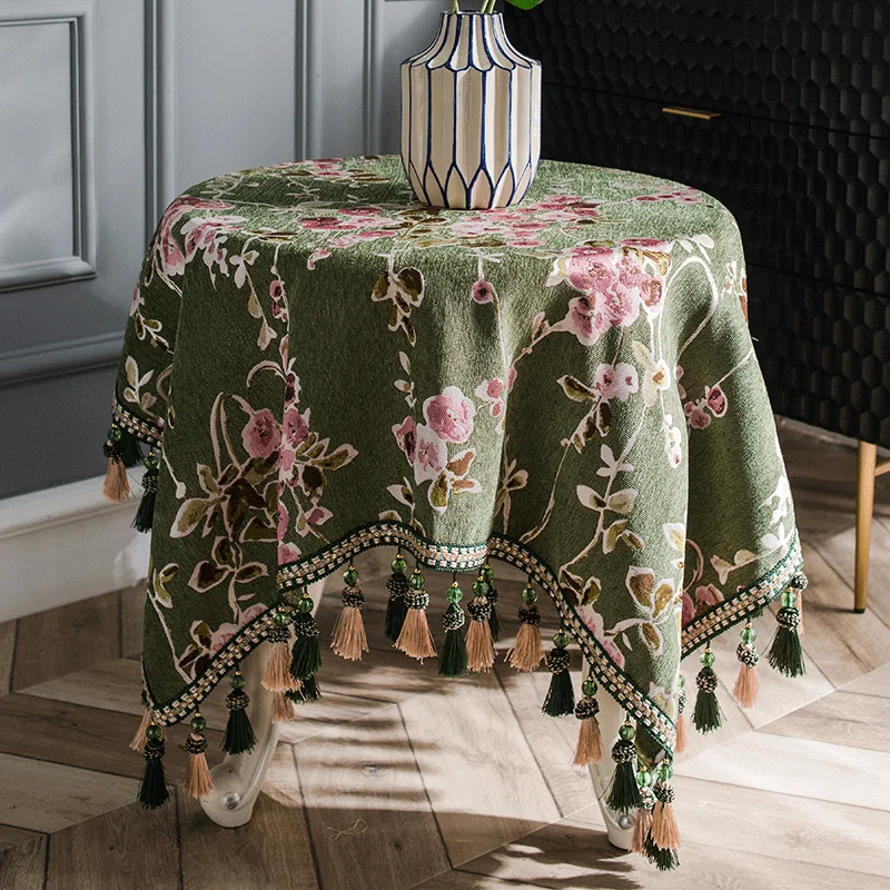 

Европейская жаккардовая скатерть, зеленая кисточка, домашний кофейный столик, Пылезащитная декоративная квадратная скатерть, ретро, пасторальный стиль