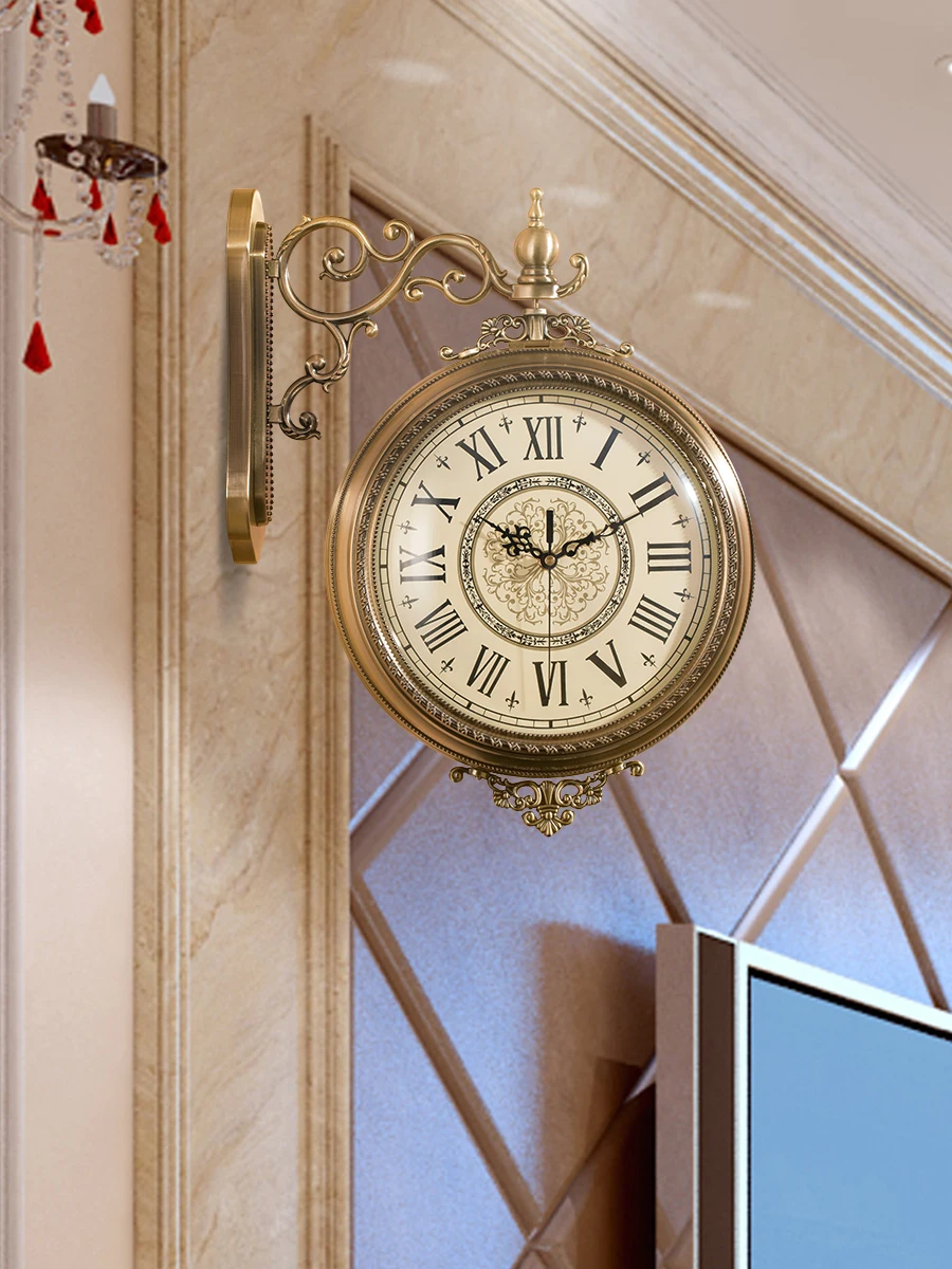 Wind Double-Sided Wall Clock Living Room Hanging Wall Clock Home Fashion New Chinese Style European Style Pocket Watch Clock