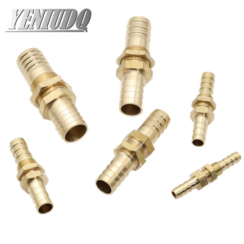 Pipe  6 8 10 12 14 16mm Hose Barb Bulkhead Brass Barbed Tube Pipe Fitting Coupler Connector Adapter For Fuel Gas Water Copper