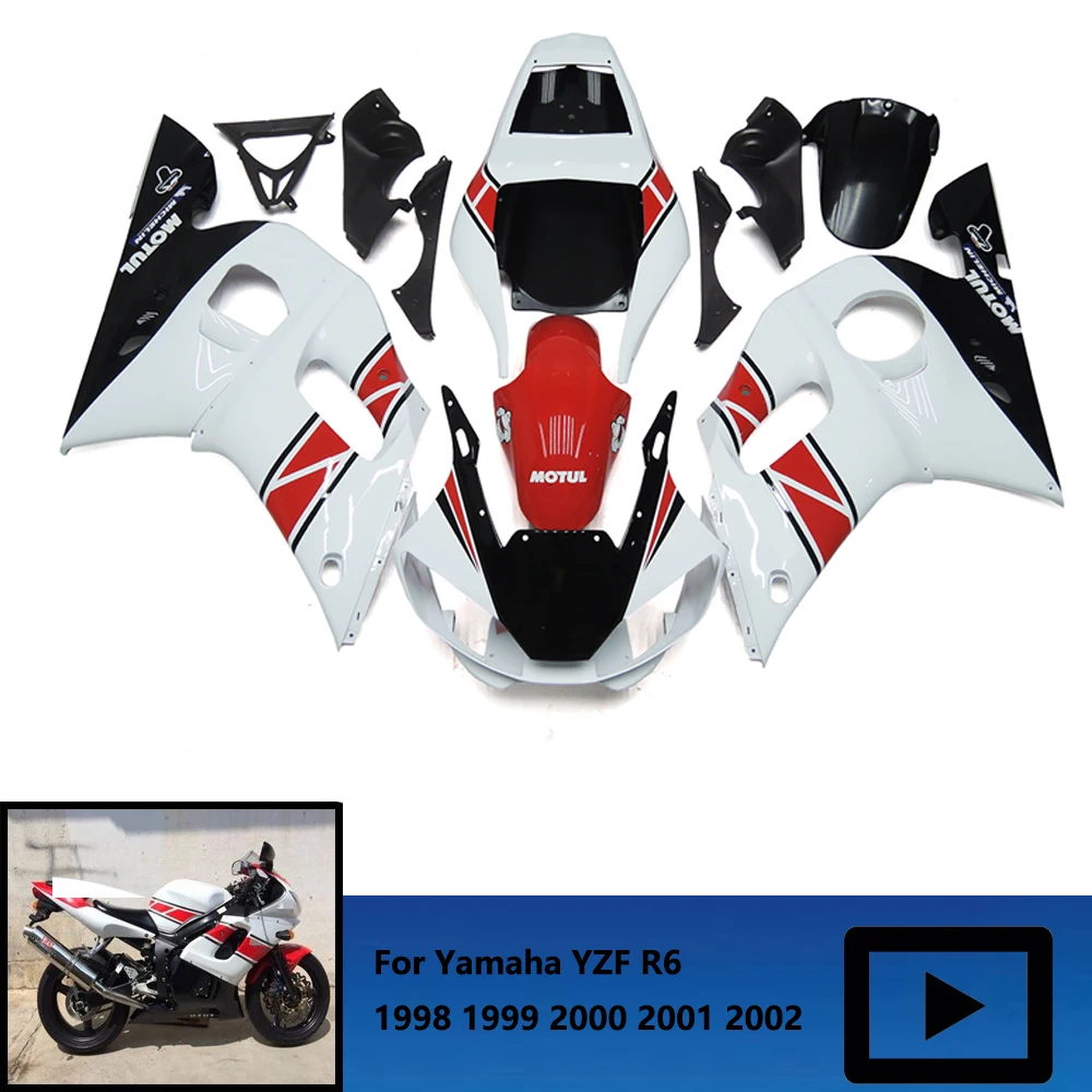 For Yamaha YZF-R6 1998 1999 2000 2001 2002 White Red Fairing YZF R6 1998-2002 YZFR-6ABS Fairing Kit