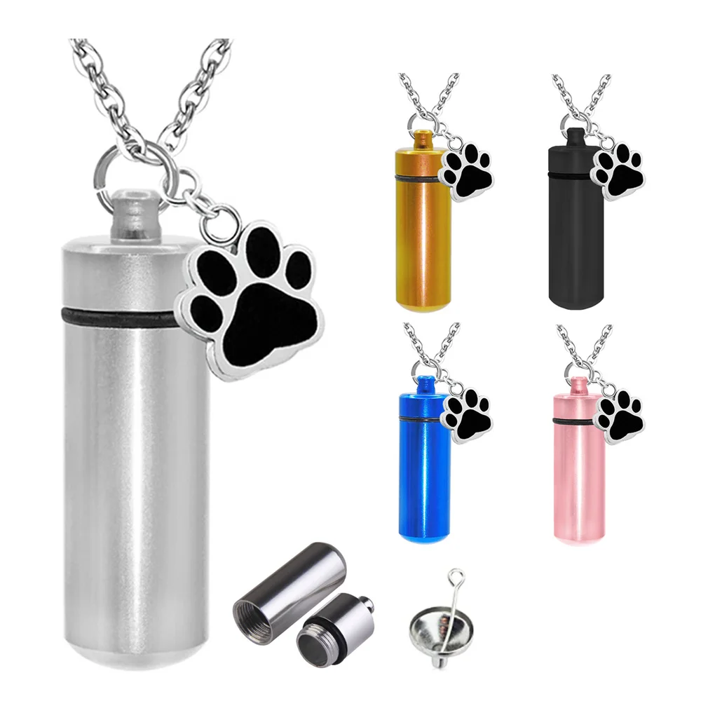 

Stainless Steel Pet Paw Cremation Jewelry Ash Urn Necklace Light Cylinder Pendant For Men Keepsake Women Gifts