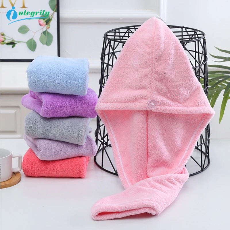 INTEGRITY 1PCS 25*68cm Quick-dry Hair Towel Cap Hat Bath Hat Microfiber Solid Towel Cap Super Absorption Turban Hair Dry Cap