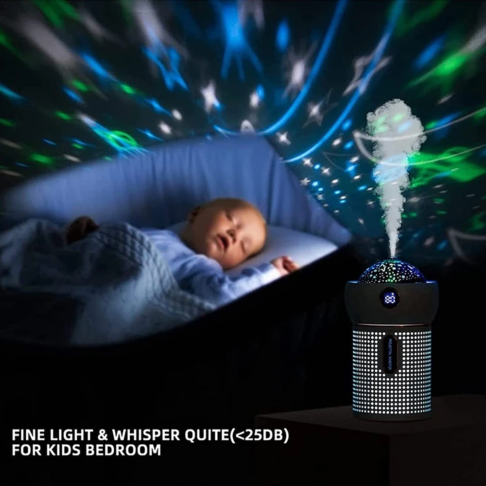 Nawilżacz nocny dla dziecka i dziecka sypialnia gwiazdka lekki projektor nawilżacz generujący chłodną mgiełkę obrót o 360 ° projekcyjne nawilżacze powietrza