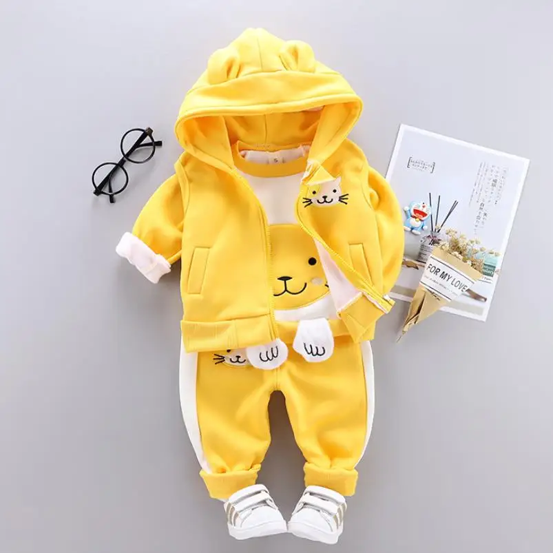 Jungen Mädchen Cartoon Kleidung Anzüge Baby Plus Samt Jacke + Kapuzen Weste + Hosen 3Pcs Sets Kinder Kleinkind winter Sport Kleidung 0-4Y – Detail 2