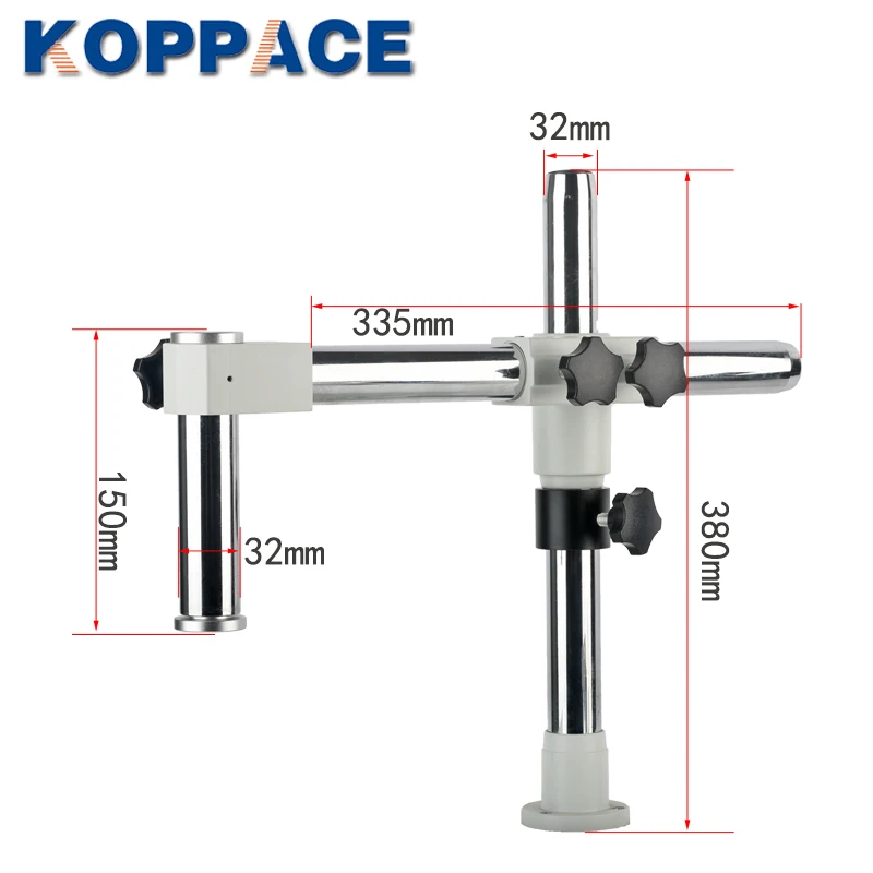 KOPPACE Single Arm Microscope White Black Bracket Horizontal Movement 235mm Column Diameter 32mm Height 380mm