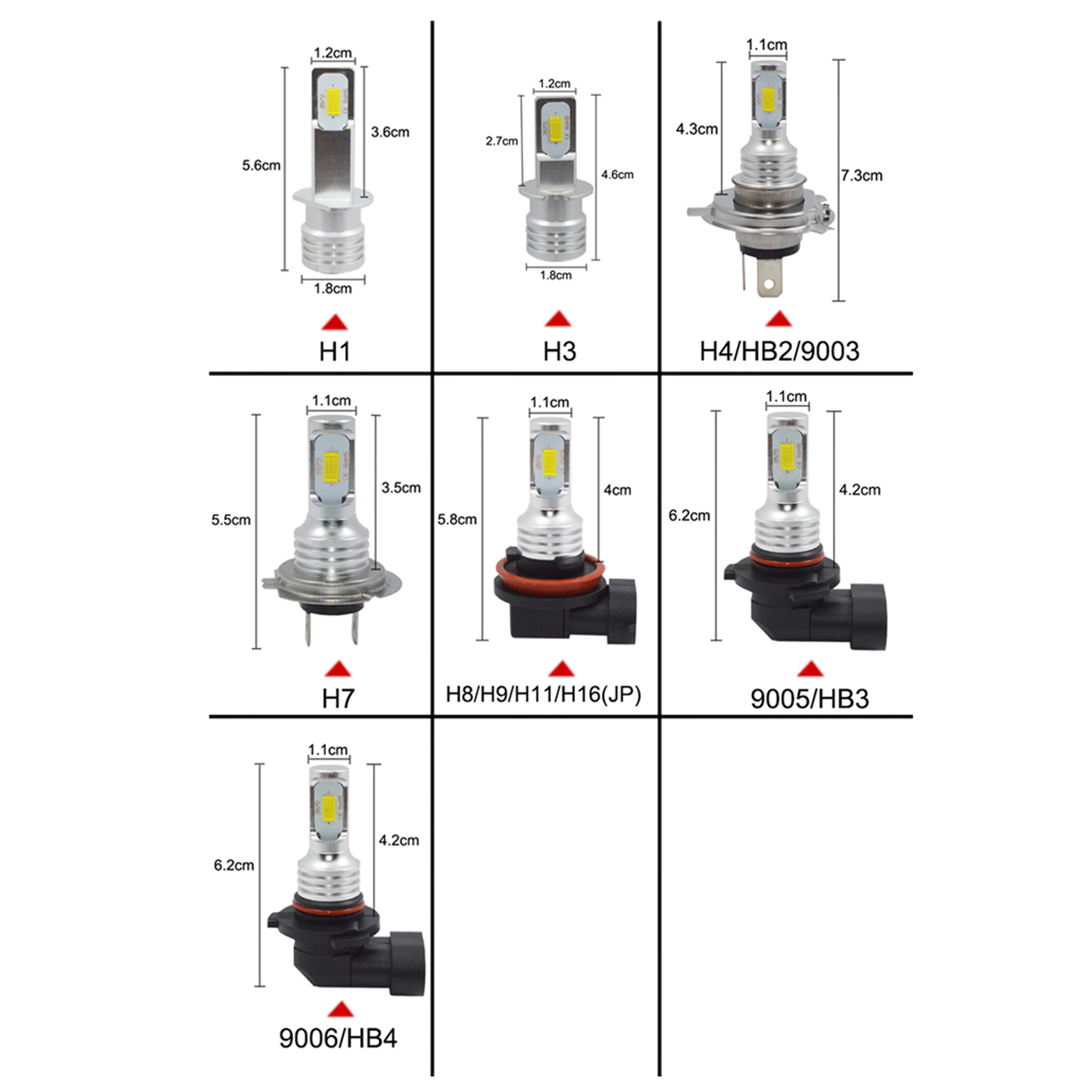 Phare de voiture et moto H4 H7 H11 universel 6500K 3000K 12000K, ampoule LED 3570 sans fil, installation directe, 2 pièces