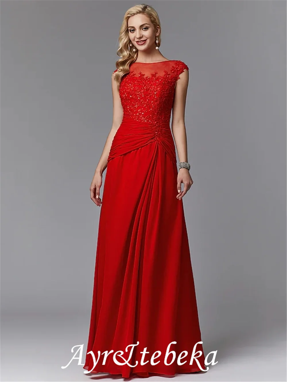 

Платье-футляр для матери невесты, без рукавов, со складками и бисером