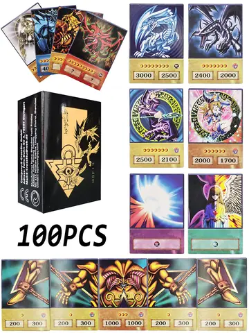 100szt Yu-Gi-Oh Anime Style Cards Blue Eyes Dark Magician Exodia Obelisk Slifer Ra Yugioh DM Classic Proxy DIY Card Kids Gift