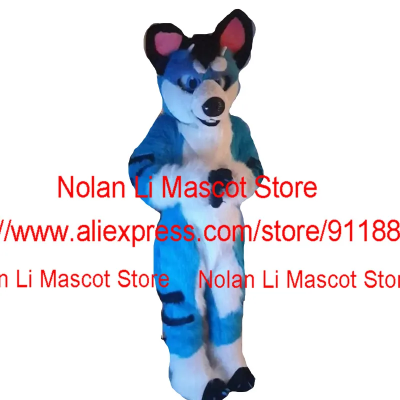 Hot Long Fur Blue Husky Dog Fox Wolf Mascot Costume Set Role Playing Party Game Fancy Dress Adult Travel Advertisement 1118