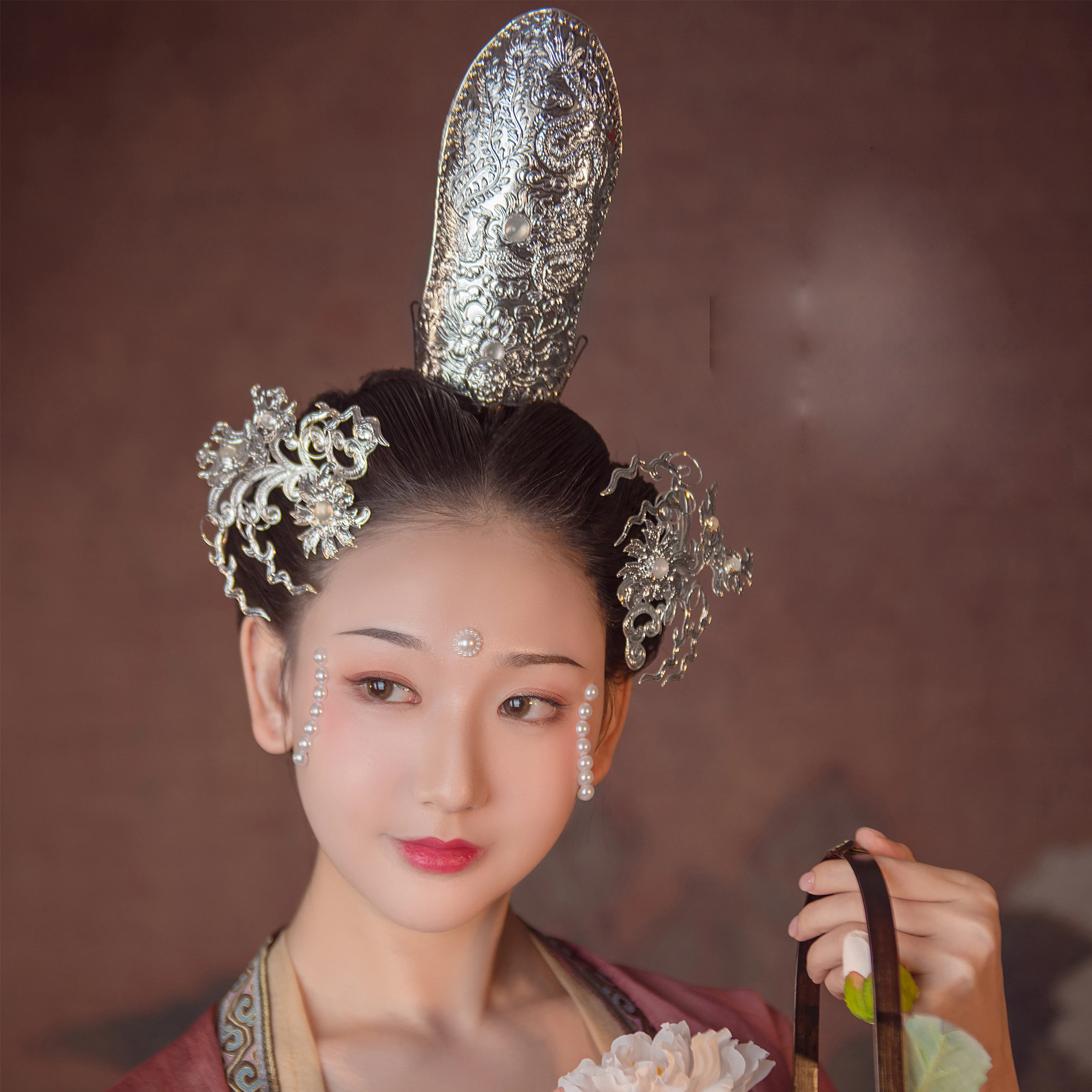 LYZ Zhao Liang ShiNv Recovering Unearthed Song Dynasty ShanKou Hair Tiara Traditional Artwork Hand Carving Head Jewelry Set Maid