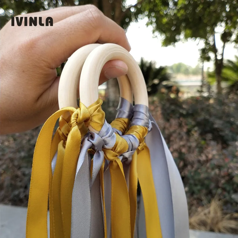 20pcs gold and grey Natural Wooden Ribbon Ring Waldorf Toys Baby Teether Newborn Sensory Toy Shower Gift