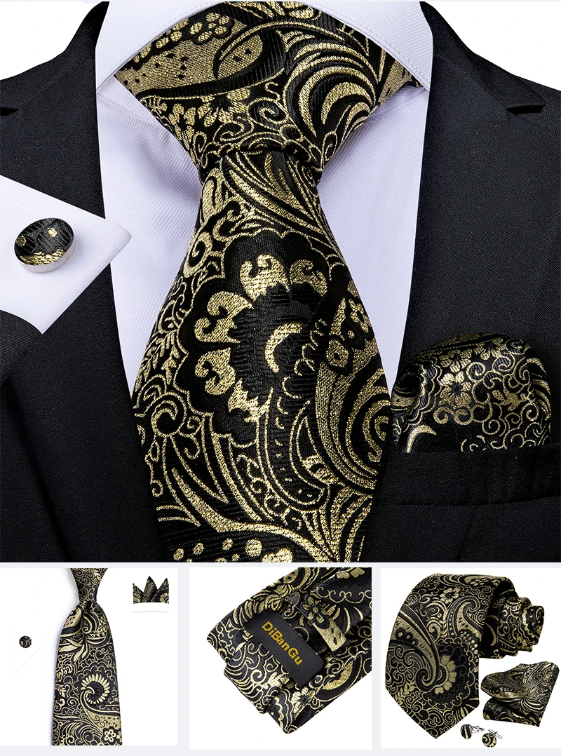 Modische Paisley-Herrenkrawatten in Gold, Türkisgrün, Schwarz, 8 cm, Business-Hochzeits-Accessoires, Krawatte, Geschenk für Männer, DiBanGu – Detail 15