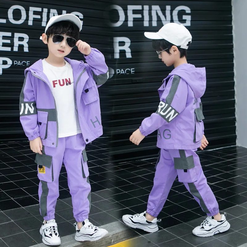 3-12Yrs Children\'s Clothing Boy Suit Spring &Autumn 2022 Fashion Letter Splicing New big children\'s sports Sets two-piece suit