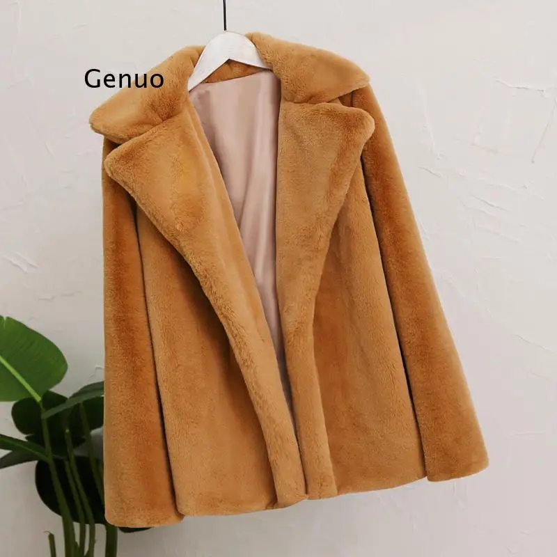 Mantel Jaket Bulu Kelinci Palsu Musim Dingin Wanita Mewah Mantel Bulu Kelinci Palsu Streetwear Mantel Bulu Kelinci Wanita Elegan Tebal Hangat Pakaian Luar