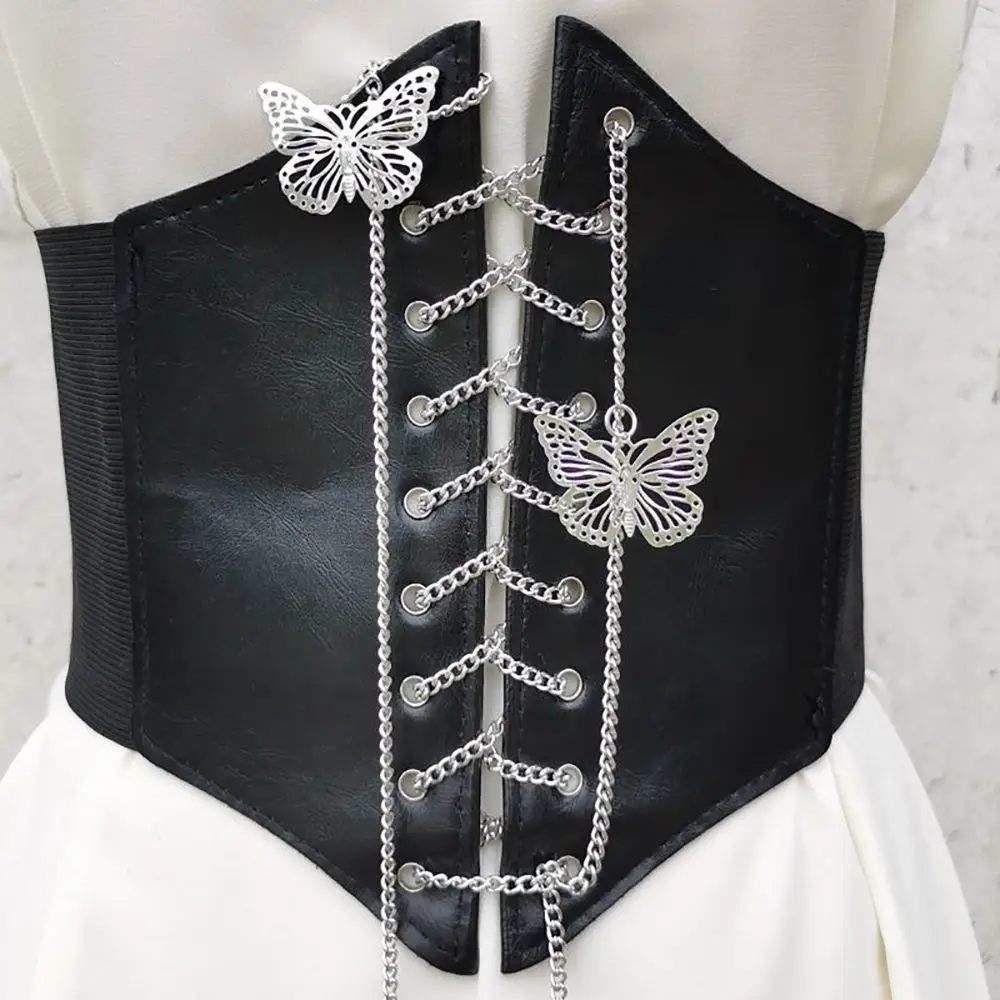 Light Luxury Premium Metal Butterfly Chain Fashion Goth Women Corsets Creative Harajuku Style High Waist Shaper Wide Belt