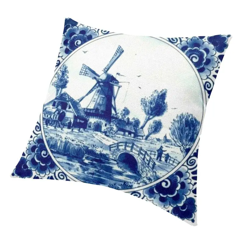 Fodera per cuscino olandese Blue Delft 40x40cm Vintage Windmill And Bridge Art federa per divano federa quadrata decorativa per la casa