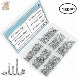 180pcs phillips flat head self drilling tapping screw kit 410 stainless steel m4.2 washer head drilling screw with screwdriver