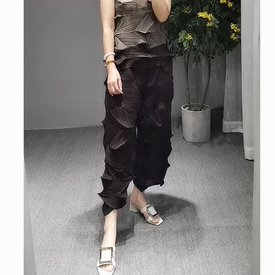 HOT SELLING miyake solid pleated casual pants straight pants Diamond pleats pants IN STOCK