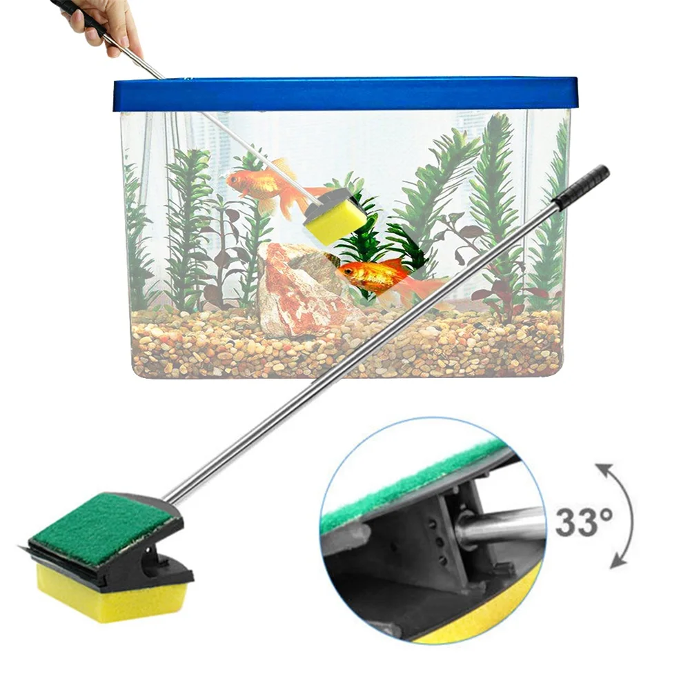 51/36cm Aquarium Plastic Fish Tank Glass Window Algae Double-Sided Sponge Cleaning Brush Cleaner Scrubber Long Handle Accesories