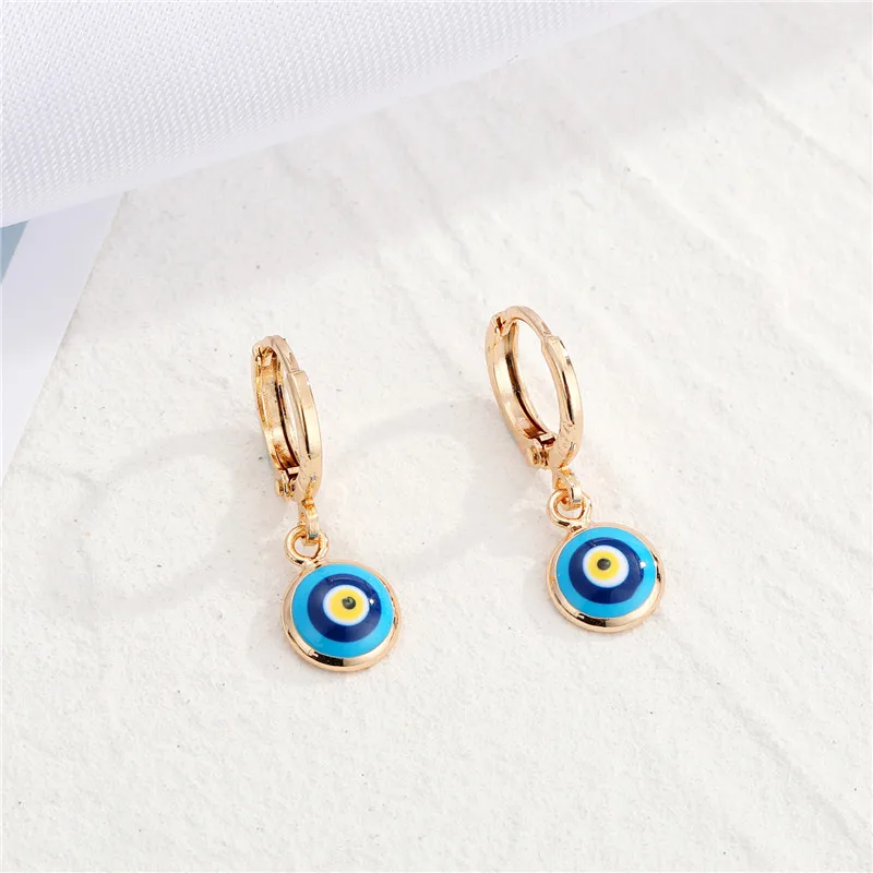 1Pair Lucky Turkish Evil Eye Small Hoop Earrings For Women Vintage Colorful Round Eye Copper Circle Ear Stud Female Jewelry E698