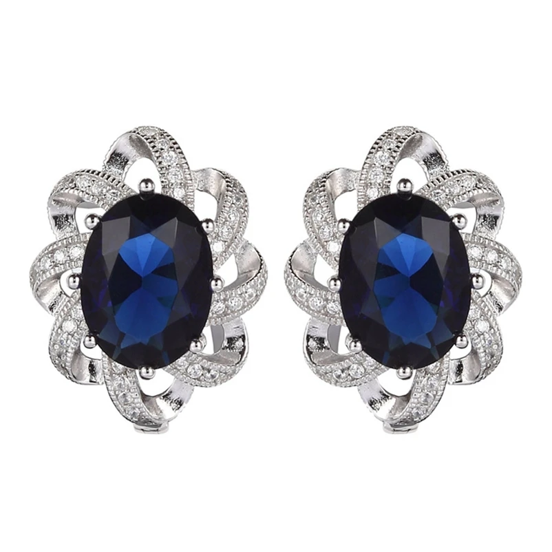 Eulonvan Luxury 925 Sterling Silver Engagement Wedding Earrings For Women Jewelry & Accessories Dark Blue Cubic Zirconia S-3702