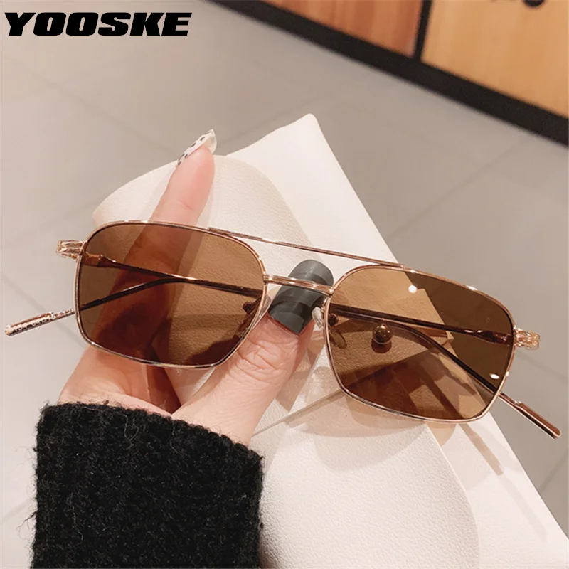 YOOSKE Small Black Sunglasses Men Vintage Square Sun Glasses for Women Hip hop Trendy Metal Brand Design Eyewear UV400 Mirror