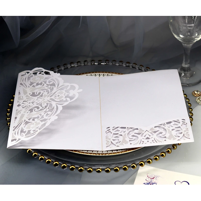 50pcs Blue White Laser Cut Wedding Invitation Card Business With RSVP Card Customize Greeting Cards Wedding Decor Party Supplies