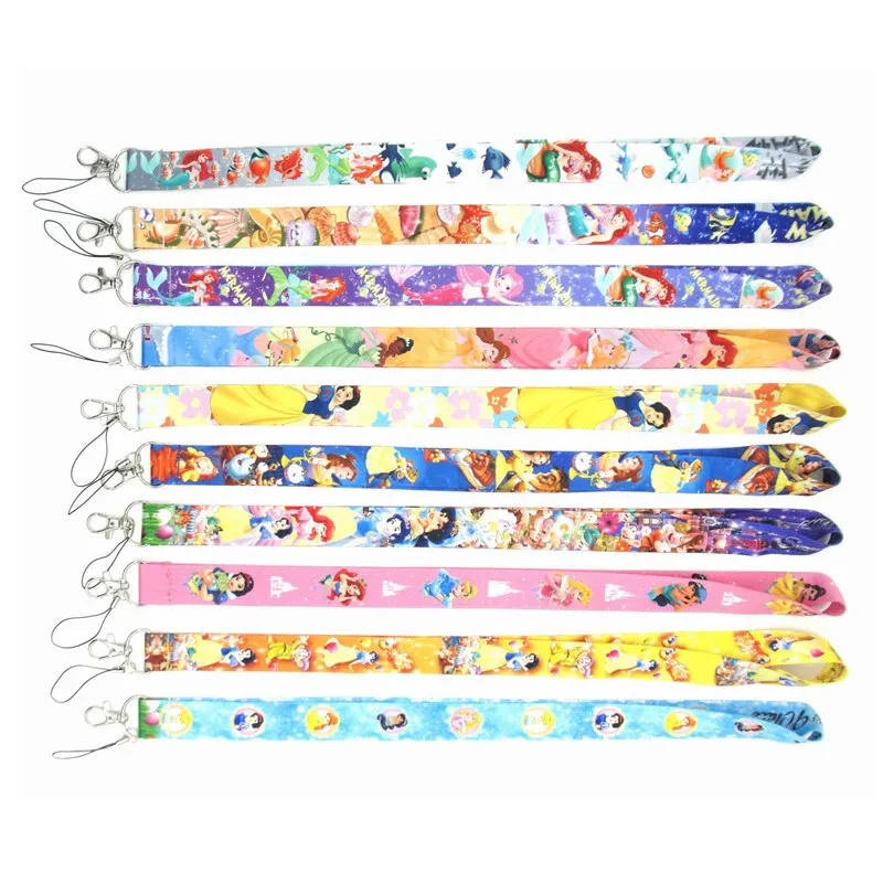 10Pcs Disney Princess Mobile Phone Lanyard For Keys ID Card Pass Gym USB Badge Holder DIY Hang Rope Tags Strap Neck Lanyards