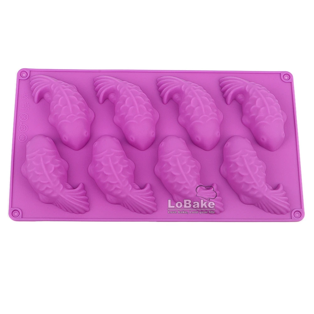 8 cavities fish goldfish shape silicone cake mold soap moldes ice molds fondant rice pudding jelly mould cake decoration DIY