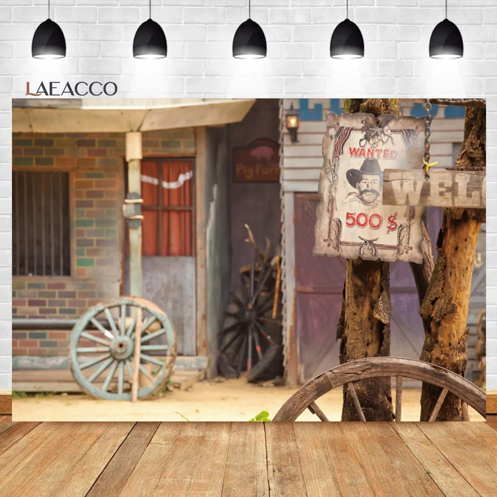 Laeacco Wild West Photography Backdrops Farm Western Cowboy Wood Barn Saloon Baby Birthday Background For Photo Studio Photocall