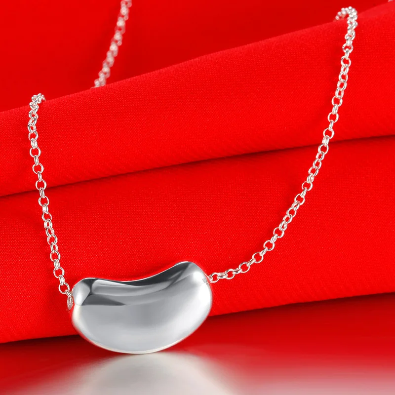 Fashionable Simple 925 Sterling Silver Necklace Peas Pendant 45CM Thin Chain for Woman Jewelry Gift