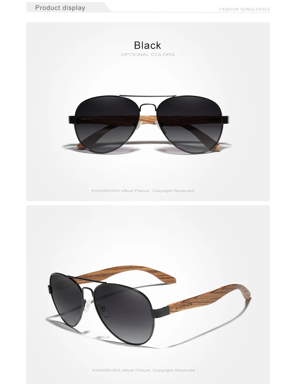 KINGSEVEN Hohe Qualität Holz Legierung Rahmen Sonnenbrille Für Männer Frauen UV400 Gläser HD Polarisierte Linse Brillen Fahren Angeln gafas – Detail 6