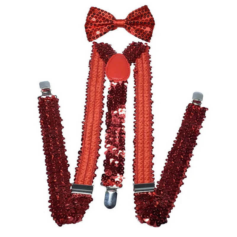 Men Women Sequin Suspenders Elastic Y Back Style  Metal Clips Bow Tie Pant  Tuxedo Braces Jazz Hats  Cosplay  Halloween Costume