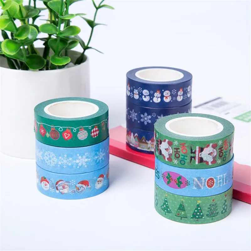 15mm*10m Christmas Washi Tapes Snowflake Reindeer Stripes Kawaii Masking Tapes Stickers Stationery Scrapbooking School Supplies