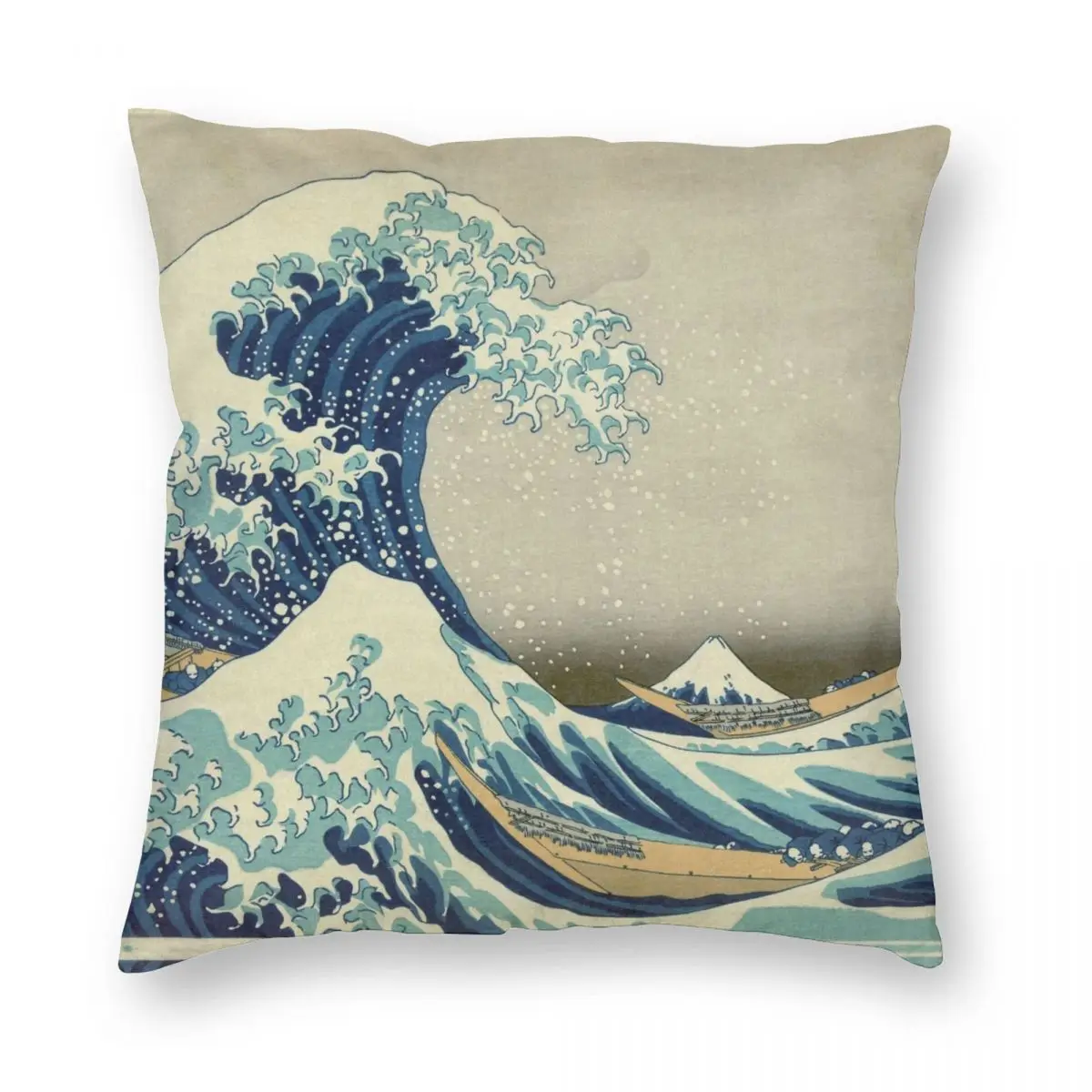 

The Great Wave Off Kanagawa Square Pillowcase Polyester Linen Velvet Pattern Zip Decor Sofa Seater Cushion Case