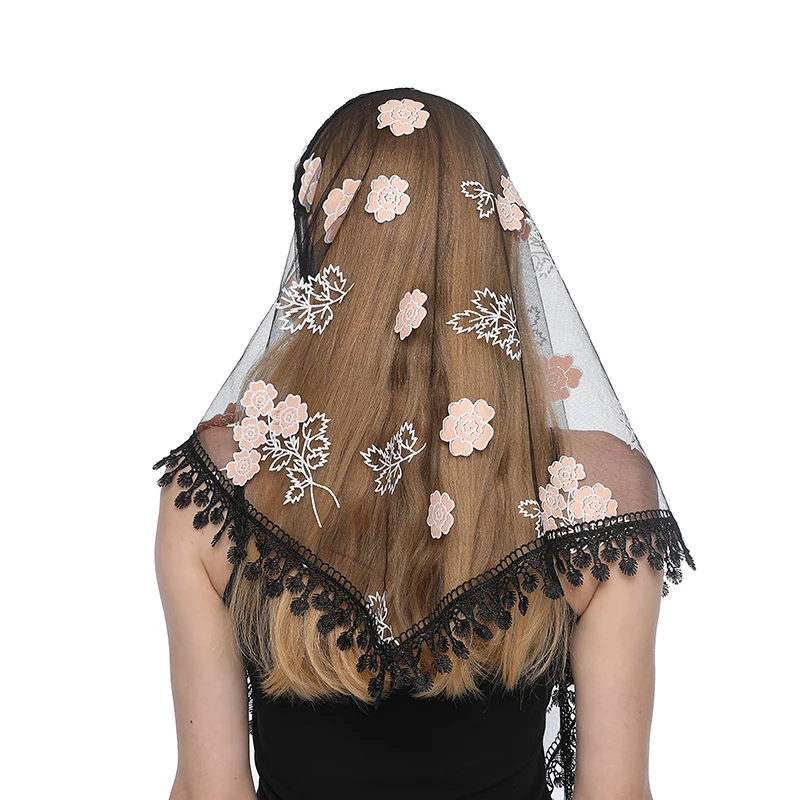 Women Scarf for Church Triangle Shawl in Church Lace Veils for the Church\'s Embroidered Spanish Mantilla Lace Transparent Shawl