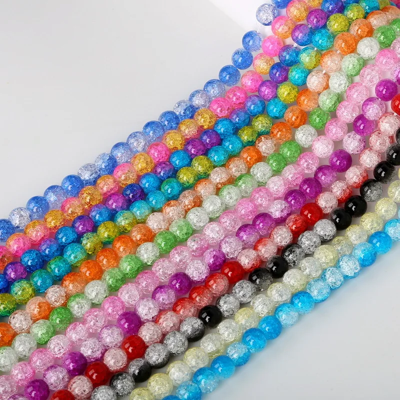 Wholesale 6mm/8mm/10mm Mixed Round Glass Snow Cracked Quartz Crystal Spacer Beads For DIY Necklace and Bracelets Jewelry Making