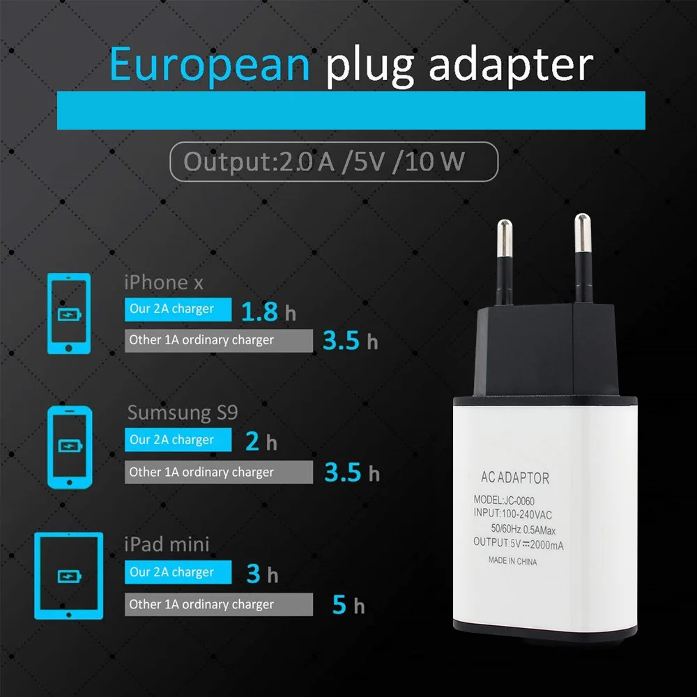 Ac dc 5 v 2a adaptador de alimentação fonte usb carregador adaptador de viagem para o telefone móvel 5 volts fonte de alimentação usb transformador