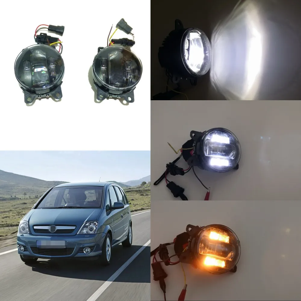 

July King 6000k 3000LM LED Fog Lamp Case for Opel Meriva 2003-2009, 20W Lens Fog Lamp + 6W DRL+ 4W Yellow Turn Signals